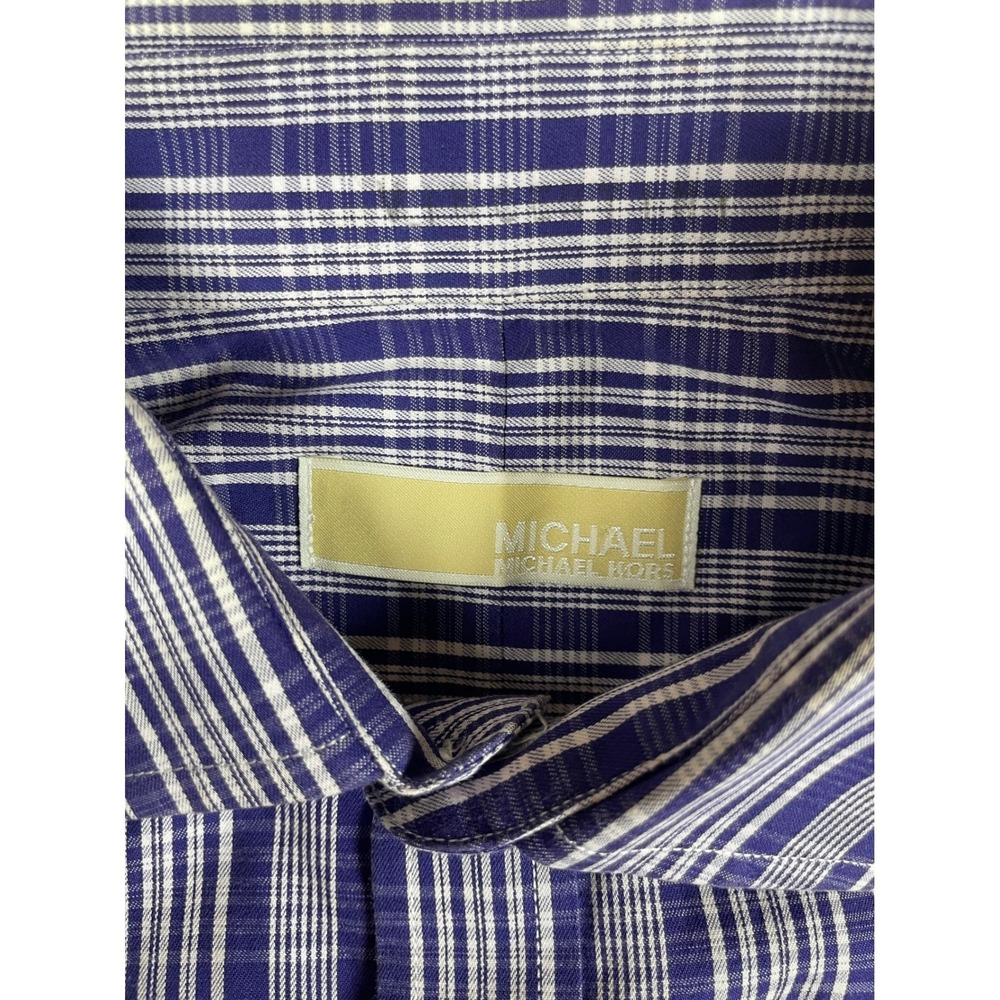 michael kors mens 100% cotton plaid button down 16 32/33 preppy old money - Picture 7 of 9